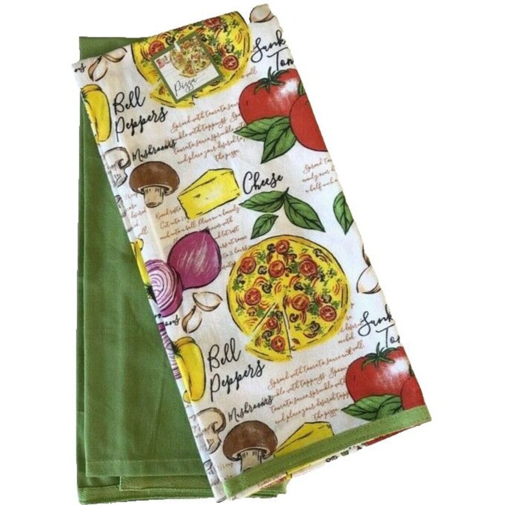 DEI Pizza Italian Cooking Kitchen Dish Towels Italian Night 17x 28" Set of 2